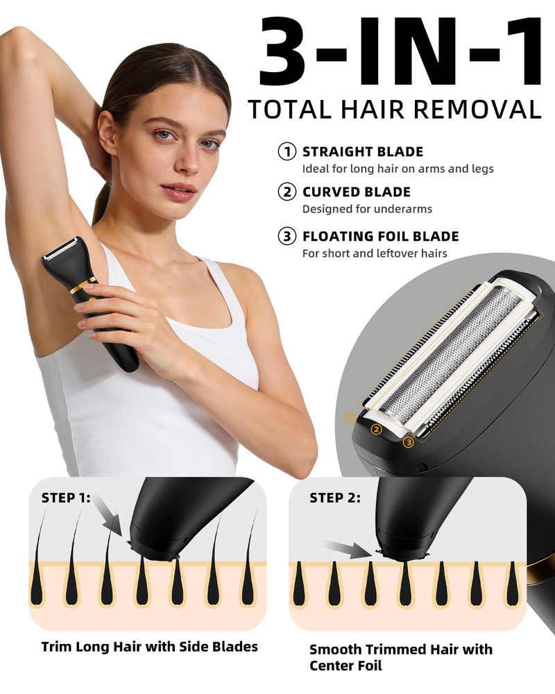 UFREE Body Hair Trimmer for Women, Manscape Pubic Hair Trimmer, 3 in 1 Body Grooming Kit for Lady, Waterproof Body Electric Shaver Razor, Grooming for Face and Body, Gifts for Women, Black - Image 3